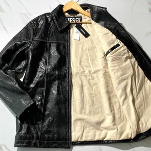 未使用・タグ付 現行◎ 定価22万【XL】DIESEL ディーゼル Dロゴ シングルライダース キルティング レザージャケット 羊革 シープスキン 黒