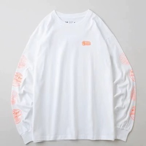 ☆XLサイズ☆未使用　ブルコ BLUCO PRINT L/S TEE OLD LOGO WHITE-RED 　ロゴプリント長袖Tシャツ　ネコポス