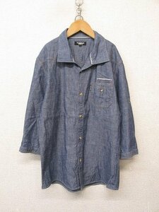 k5972：日本製！TORNADO MARTトルネードマート メンズ 七分袖？シャツ L デニム地風シャツ オープンカラー/インディゴ：35