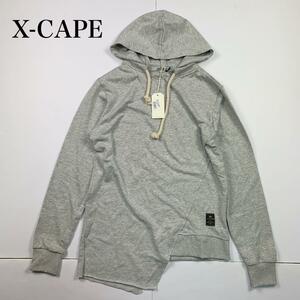 未使用 イタリア ブランド X-CAPE アシンメトリーパーカー メンズ M グレー 薄手 春 新品 コットン100% 綿 フーディー フード 長袖