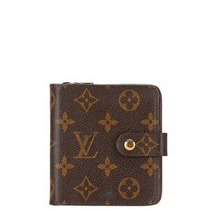 ルイ ヴィトン モノグラム コンパクト ジップ 二つ折り財布 M61667 ブラウン PVC レザー レディース LOUIS VUITTON 【中古】