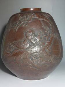 銅製　花瓶　在銘　龍仙　鋳銅　重さ4kg　鋳銅花入　花生　骨董　美品