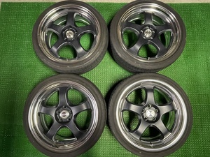 美品 ワーク マイスター S1R 18×7.5J＋48 PCD100 5穴 バリ溝 GOODYEAR LS2000 215/40R18 WORK MEISTER 段リム 深リム プリウス 86 BRZ 