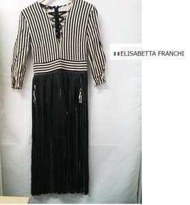 ELISABETTA FRANCHI (エリザベッタフランキ)　ワンピース　白黒　ストライプ　パーティー ドレス サイズ40 イタリア製