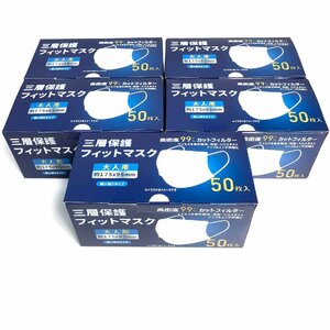 50枚 5箱入り　250枚　マスク　三層保護フィットマスク　ホワイト　大人用　約175×95ｍｍ