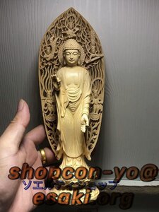 新入荷☆貴重品 阿弥陀如来立像 25cm 天然木製(水柘植ツゲ) 阿弥陀仏 木彫り仏像 阿弥陀様