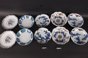 【珍品堂】1円から　源右衛門　染錦絵変わり10客　懐石　和食器　美品上品　古美術　骨董品　