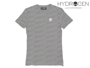 ハイドロゲン Tシャツ HYDROGEN 265606 GREY MELANGE 再帰反射スカル絵柄入りメンズ向けグレー系オールオーバーロゴ柄半袖Tシャツ M