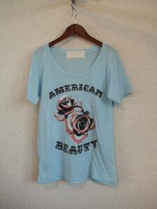 shipsセレクトPUBLICRIBRARY水色プリントTシャツ（USED）41814