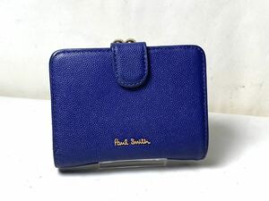 使用僅か極美品 Paul Smith ポールスミス レザー 二つ折り がま口 財布 ウォレット 小銭入れ 札入れ レディース メンズ ブルー バイカラー