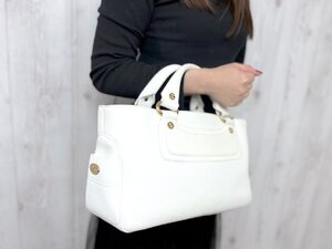 極美品 CELINE セリーヌ ブギーバッグ トートバッグ ハンドバッグ バッグ レザー 白 77914Y