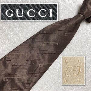 GUCCI グッチ　ネクタイ　レジメンタルストライプ　Gロゴ　シルク100% イタリア製　ブラウン　ビジネス