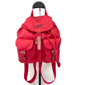 ◇美品 プラダ◇ PRADA テスート/レザー リュックサック レッド tessuto/leather backpack RED 大容量 赤 三角プレート 巾着型