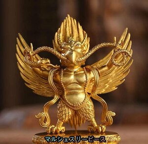 仏像 ミニ 迦楼羅王像 13cm 真鍮製 守護神 風水 置物 ミニチュア仏像 (金色)