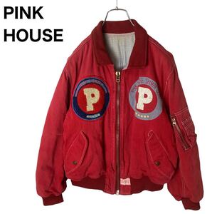 PINK HOUSEピンクハウス ワッペンロゴ中綿入りレッドコットンブルゾン