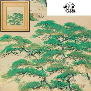 【五】真作 宇田荻邨 『松』 紙本 彩色 色紙 額装 ／ 日本芸術院会員 日展顧問 師:菊池契月