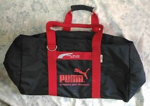 中古 PUMA バッグ 黒／赤 プーマ 昭和レトロ 当時もの ボストンバッグ ダッフルバック スポーツバッグ 旅行カバン かばん used