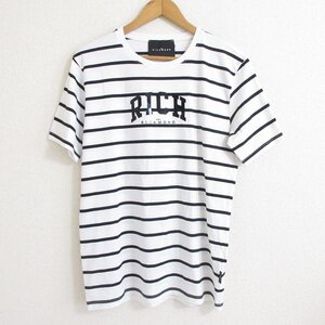 未使用 24SS JOHN RICHMOND ジョンリッチモンド ボーダー ストレッチ Tシャツ カットソー S ホワイト×ブラック ◆