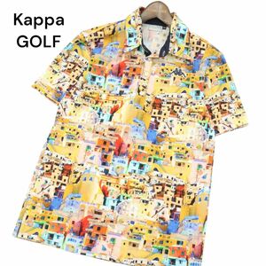 美品★ Kappa GOLF カッパ ゴルフ 春夏 ロゴ刺繍★ 街並み 総柄 半袖 鹿の子 ポロシャツ Sz.M　メンズ　A4T03527_4#D