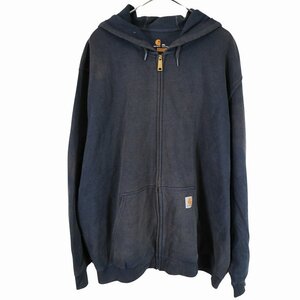 Carhartt カーハート フルジップパーカー 大きいサイズ 刺繍 ワーク フーディー ネイビー (メンズ 2XL) 中古 古着 O3840