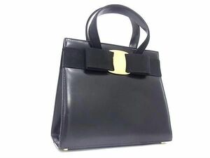 1円 ■美品■ Salvatore Ferragamo フェラガモ BA214178 ヴァラリボン レザー 2WAY ハンドバッグ ショルダーバッグ ブラック系 FA9640