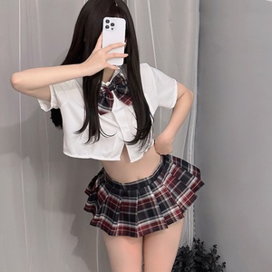 【セール】1円から コスプレ衣装 可愛いランジェリー　少女　学生制服「トップス・Tバック・ミニスカート４点」ベビードール OR179HE