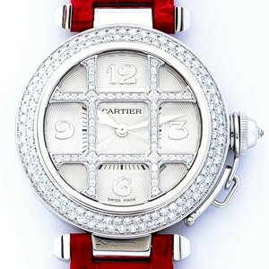 Cartier カルティエ 2400 パシャ 32mm OH済 仕上済 18K WG ダイヤグリッド 2重ダイヤベゼル 自動巻 レディース 腕時計#31288YR