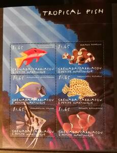 グレナダ・カリアクー 魚(6種小型シート) MNH