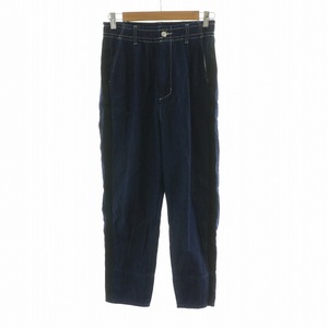 ズッカ zucca 23SS ライトオンスデニムパンツ ジーンズ サイドライン タック S 紺 ネイビー 黒 ブラック /AT ■OS レディース