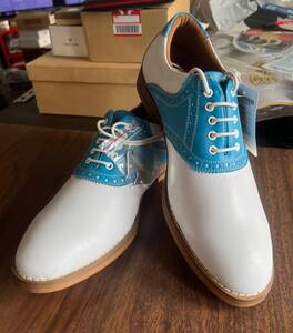 ★★★【新品レア　オシャレ】 BUCKWEAT バッキート GOLF shoes　ゴルフシューズ 25cm サドルタイプ　白/ライトブルー