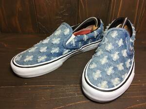 ★Supreme × Vans スリッポン Slip-On ホール パンチ デニム Hole Punch Denim 青 Blue 26.5cm 美品 Used 検 バンズ シュプリーム 