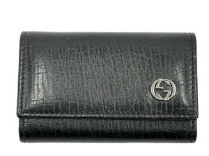 ★未使用品★　グッチ GUCCI インターロッキングG 6連 キーケース 115225 0959 黒 レザー GG