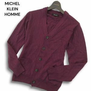 MICHEL KLEIN HOMME ミッシェルクラン オム 秋冬★ カーディガン ウール100% ダイヤ柄 Vネック 長袖 Sz.46 メンズ　A4T11398_A#K