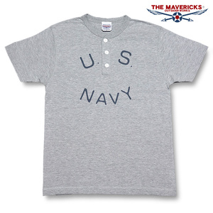 ヘンリーネック Tシャツ M 半袖 メンズ U.S.NAVY 米海軍 ロゴ THE MAVERICKS ブランド 杢グレー