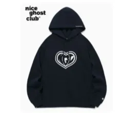 【雷市場（ポンジャン）商品韓国直送】 Nice Ghost Club(ナイスゴーストクラブ) ノンウールヘア ハート ロゴ パーカー_ネイビー