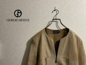 ◯ イタリア製 GIORGIO ARMANI ラム レザー ノーカラー ジャケット / ジョルジオ アルマーニ ベージュ 40 Ladies #Sirchive