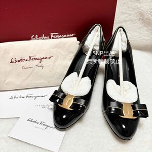 サルヴァトーレ フェラガモ Salvatore Ferragamo 美品 ヒール パンプス CARLA LUX ヴァラ リボン コンビ 89328 ブラック 黒 6 D 約23cm