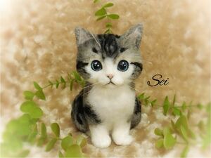 ◆sei◆羊毛フェルト　キジトラ白の子猫　ハンドメイド