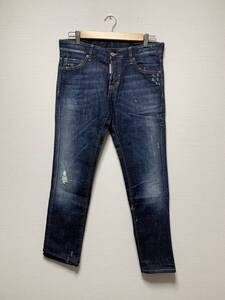 美品[DSQUARED2] 15SS SLIM JEAN ヴィンテージ加工 ストレッチスリム インディゴデニムパンツ 46 イタリア製 S74LA0678 ディースクエアード