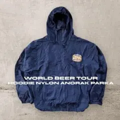 【希少ロゴ】WORLD BEER TOURフーディナイロンアノラックパーカー紺