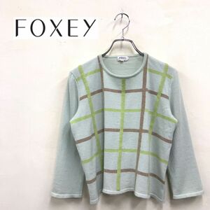 1N2272-R◆日本製 foxey フォクシー ニットセーター◆サイズ40 レディース 婦人 トップス 秋冬 チェック カシミヤ100% ライトグリーン