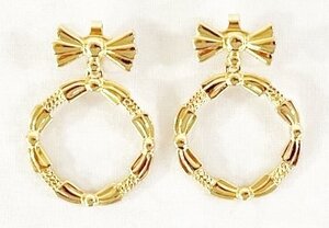 NINA RICCI ribonn wreath earring VINTAGE ニナリッチ リボンリースイヤリング 揺れる 刻印 ヴィンテージ ゴールド 20240730 101-H2