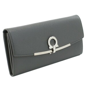 フェラガモ FERRAGAMO GANCINO CLIP 長財布ニ折小銭入付き　ブランド 22-D150 0762989　DARK GREY　ガンチーノクリップ グレー系