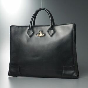 TH7097◎ヴィヴィアンウエスト プレーンバッグ A4サイズ対応 オーブ ORB レザー ブリーフケース ビジネスバッグ 鞄 ブラック 黒