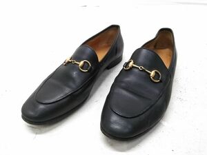 ♪GUCCI グッチ ヨルダーンレザーホースビットローファー 黒 メンズ 37 1/2 (24.5cm) 1028-37N @60♪