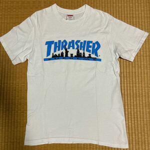 Supreme x THRASHER コラボ ロゴ Tシャツ 白 レア Tee スラッシャー スケボー