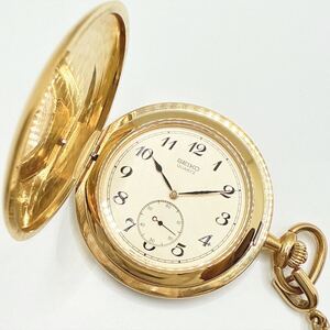 稼動品 SEIKO セイコー 7N07-001A 贈 内閣総理大臣 懐中時計 スモセコ クオーツ ゴールド チェーン純正 1991年製 追加写真有り UKTC①