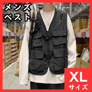 フィッシングベスト　メンズ　　XL　ベスト　黒　ファッションベスト　アウトドアベスト　ミリタリー　アウトドア　キャンプ　454