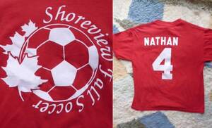 激安処分　サッカー 　NATHAN 　4番　赤　Tシャツ　フットサル