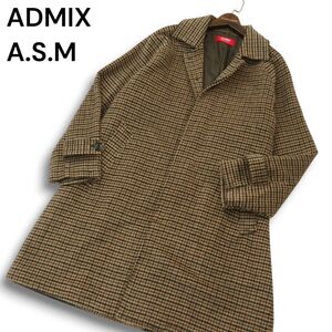 ADMIX A.S.M アトリエサブ メン 秋冬 ウール混★ 千鳥格子柄 フランネル チェスター コート ロングコート Sz.50(L) メンズ　A4T13362_C#N